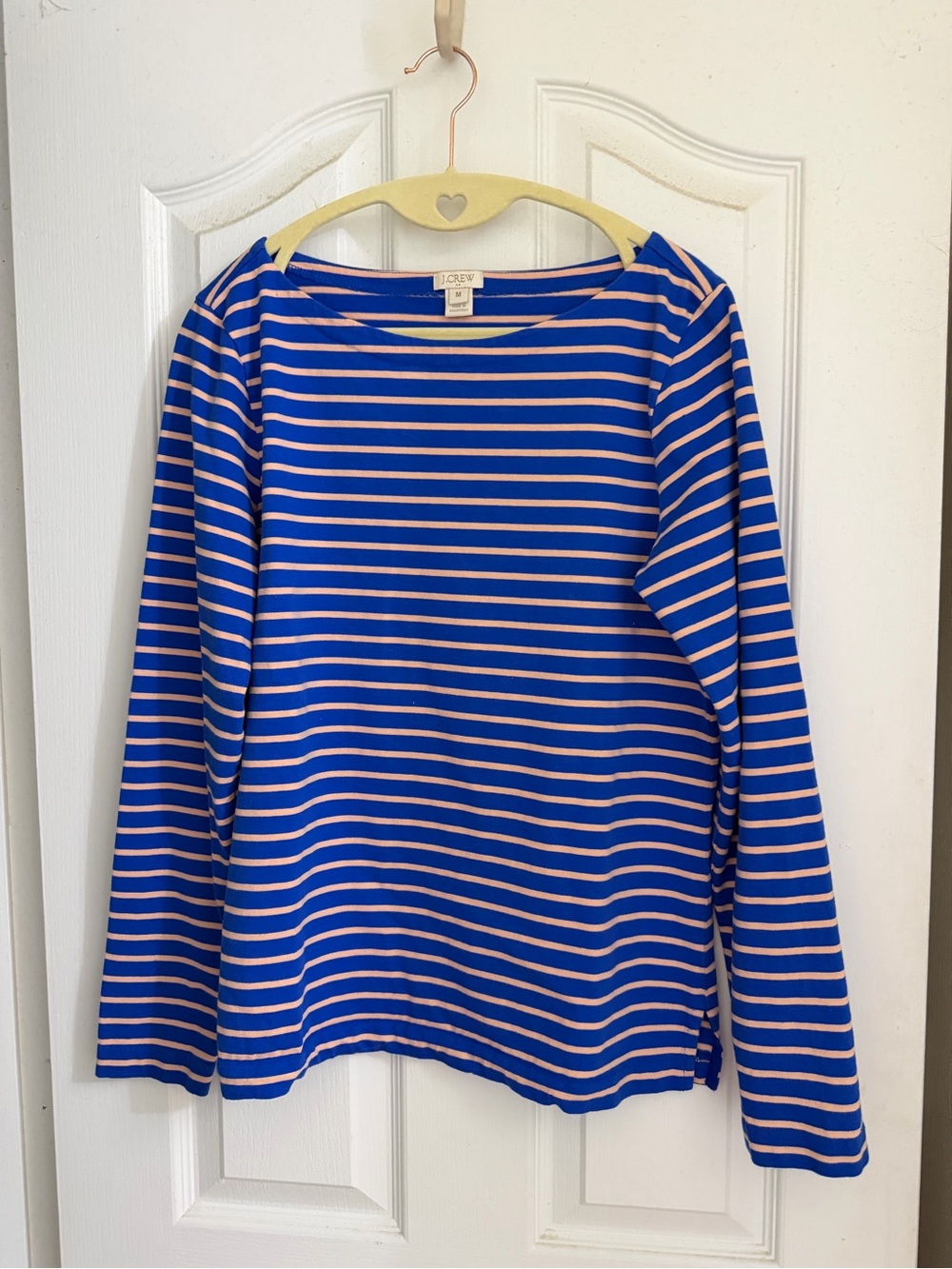 J.Crew Striped Long Sleeve Boatneck Tee in Blue and Pink